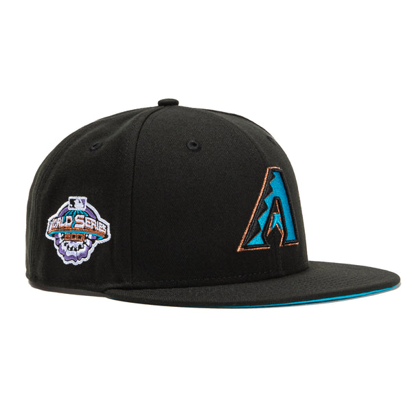 New Era 9Fifty Arizona Diamondbacks 2001 World Series Patch Snapback Hat -  Black, Neon Blue, Metallic Copper