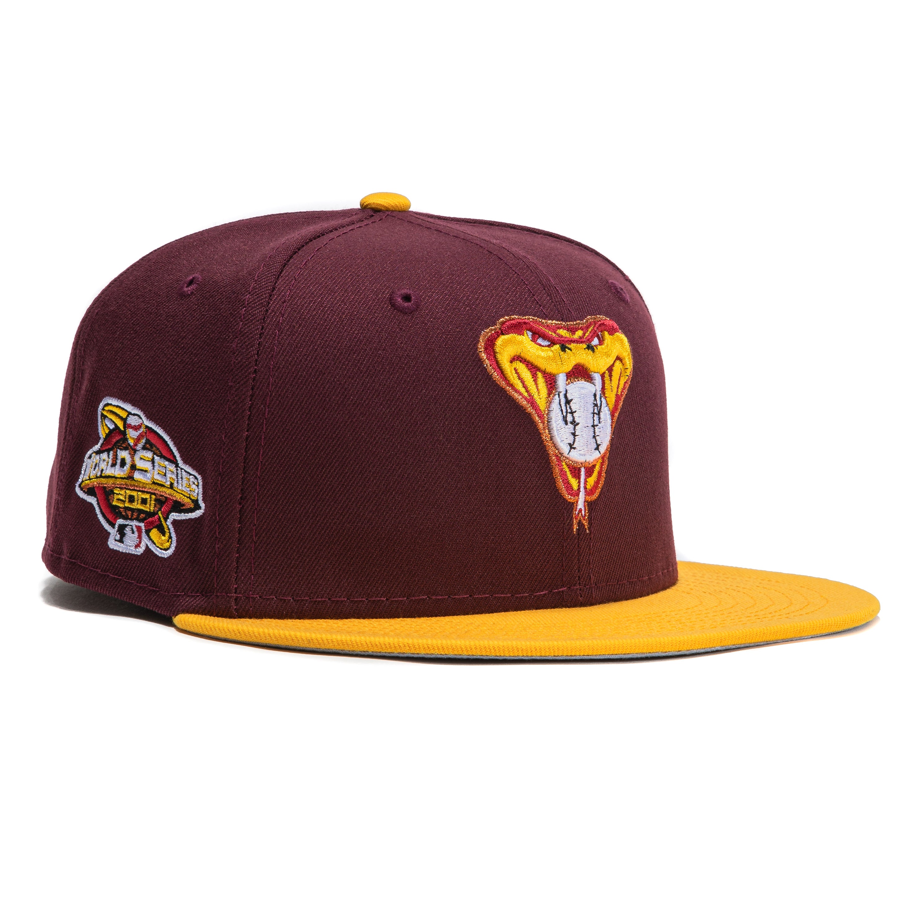 New Era 59Fifty Arizona Diamondbacks 2001 World Series Patch Snakehead Hat - Maroon, Gold