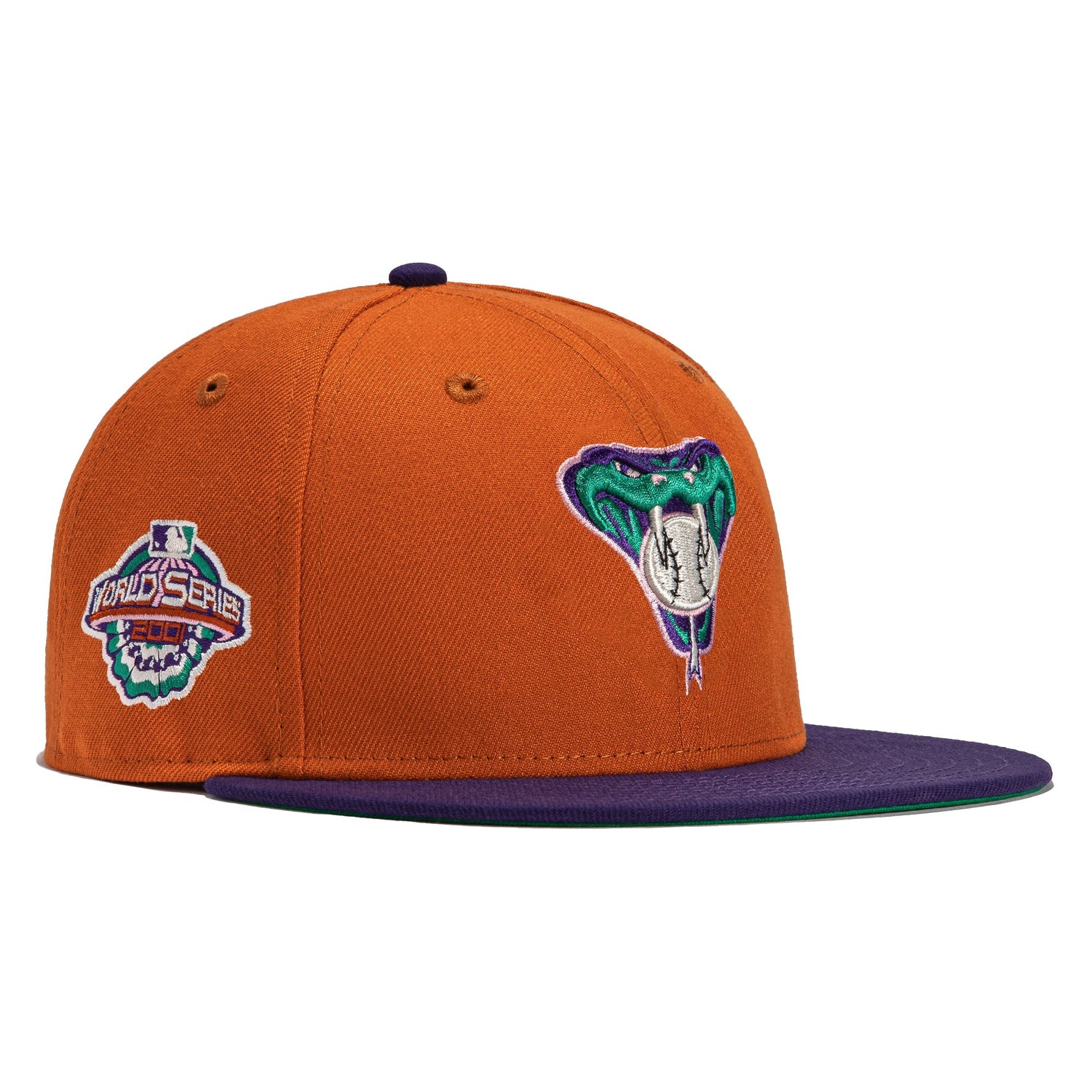 New Era 59Fifty Cactus Fruit Arizona Diamondbacks 2001 World Series Patch Snakehead Hat- Burnt Orange, Purple