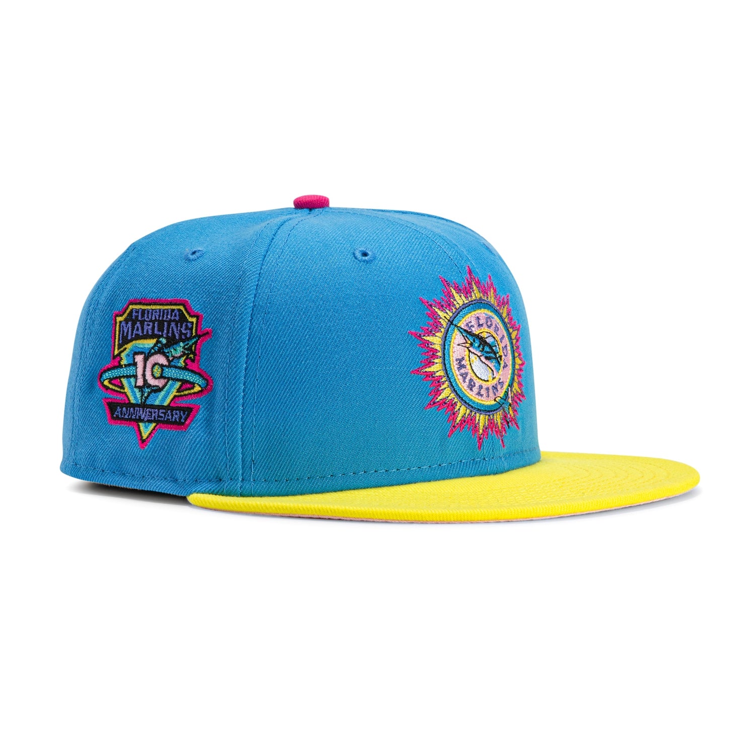 New Era 59Fifty Aux Pack Solo Miami Marlins 10th Anniversary Patch Alternate Hat - Light Blue, Yellow, Pink