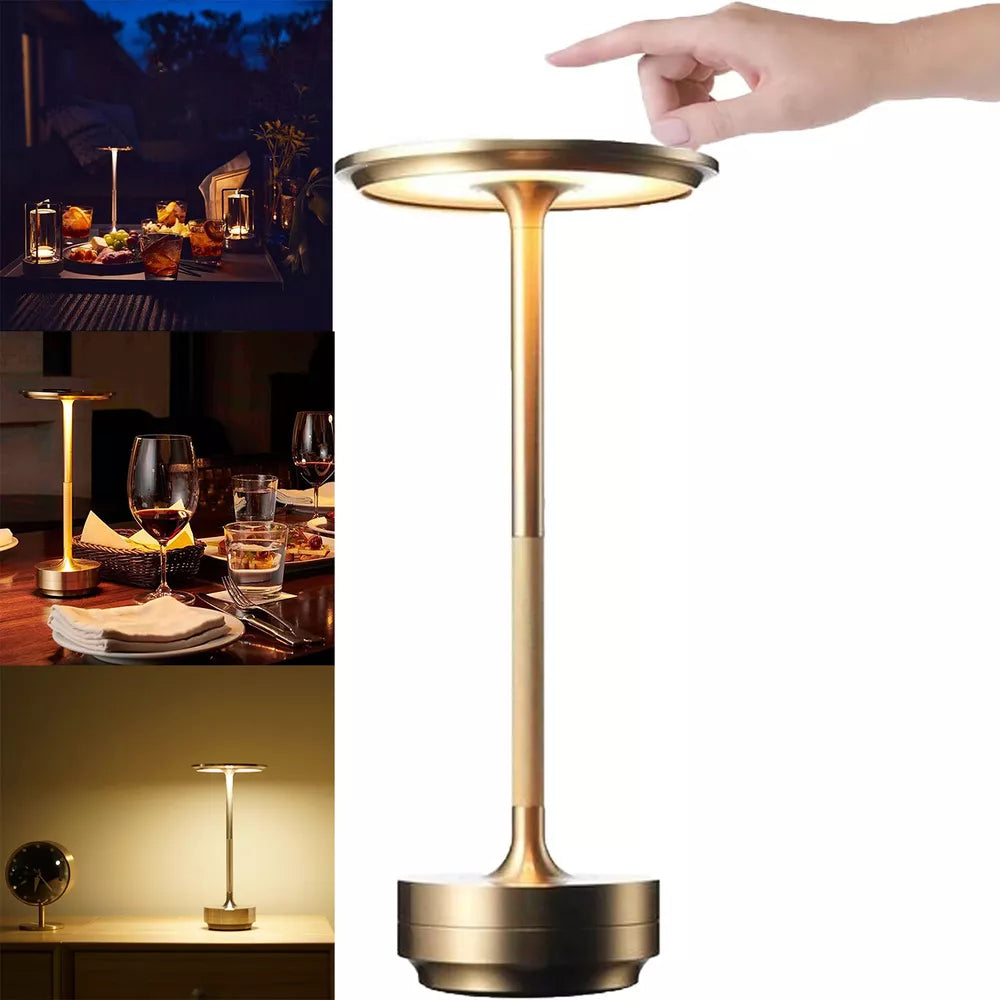 Metallic Cordless Table Lamp - Dimmable & Rechargeable Waterproof Desk Light Gold