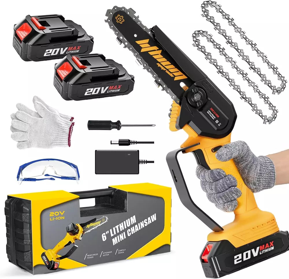 Mini Chainsaw 6 Inch + 2 * Batteries + 1 * Toolbox + 2 * Chains