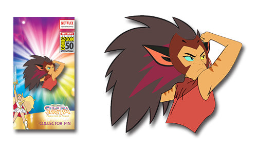 Catra Vs. She-Ra enamel pin in fighter pose SDCC exclusive.