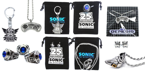 banner for the sonic the hedgehog 25th anniversary jewelry collection and the sega pendant by han cholo
