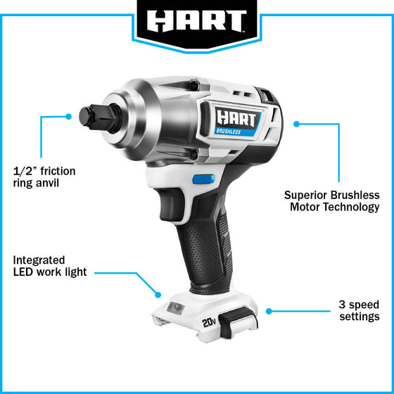 20V 1/2" Battery Powered Brushless Impact Wrench (Battery and Charger Not Included)