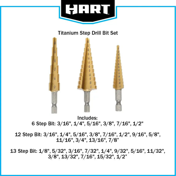 3 PC. Titanium Step Drill Bit Set