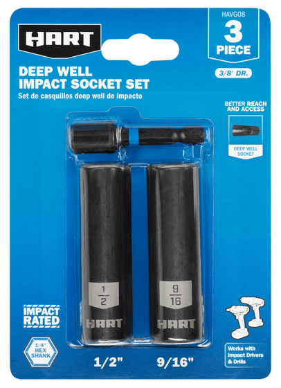 3PC Deep Well Impact Socket Set