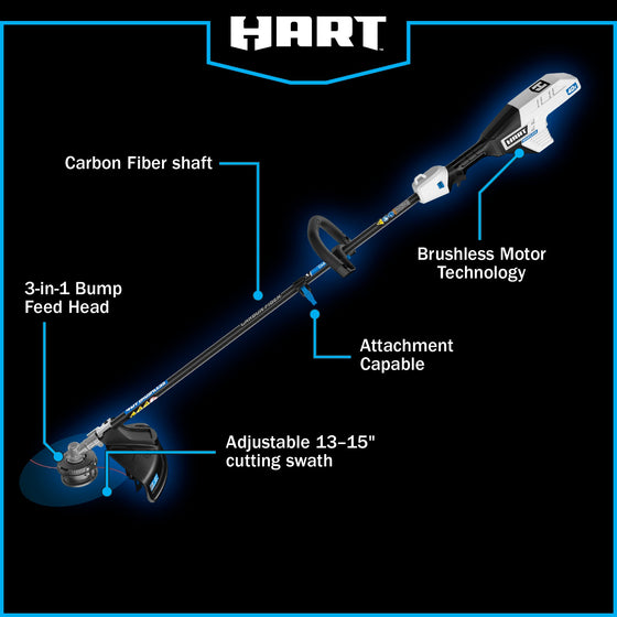 Recortadora de hilo Supercharge, sin escobillas, de eje de fibra de carbono, de 15" y 40 V - Apta para uso con accesorios adicionales