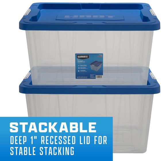 68 Qt Clear Latching Plastic Storage Tote with Blue Lid