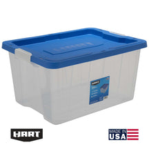 68 Qt Clear Latching Plastic Storage Tote with Blue Lid