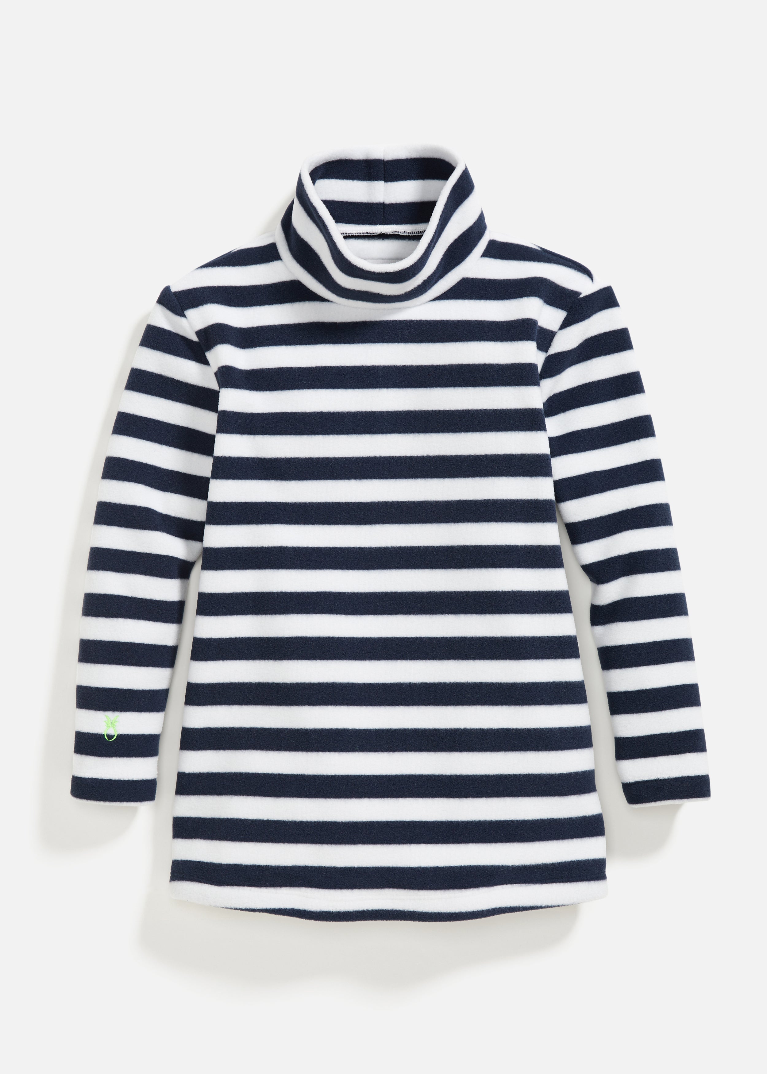 Greenbriar Girls Turtleneck in Striped Fleece (Navy / White)