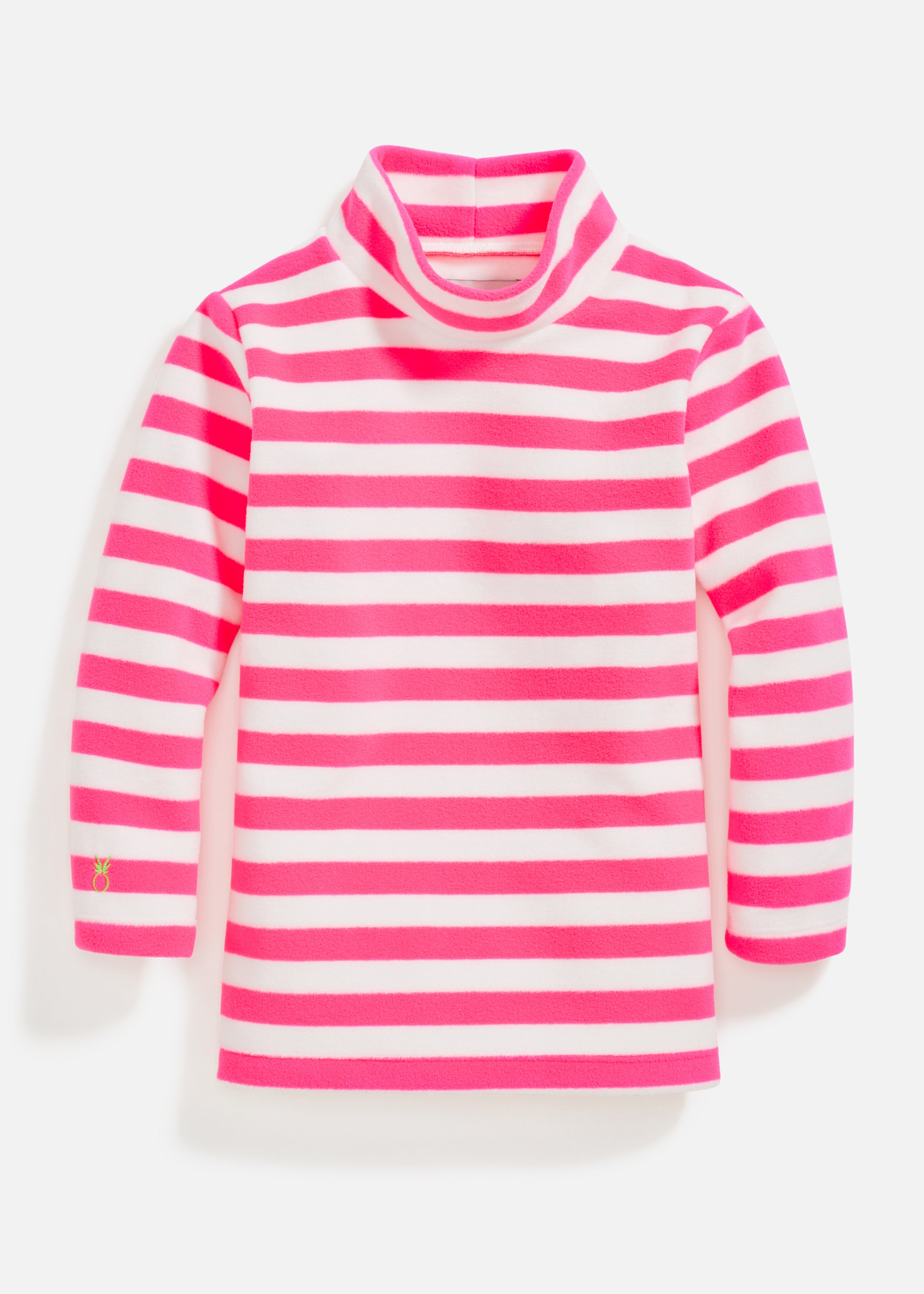 Toddler Turtleneck in Striped  Fleece (Neon Pink / White)