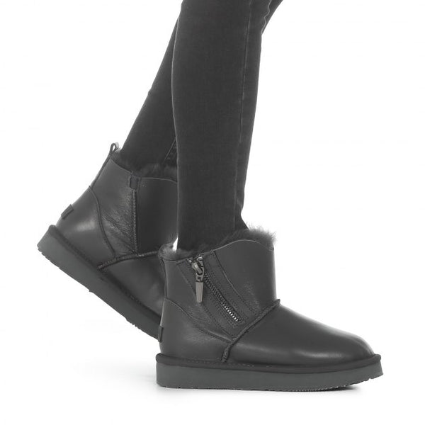 Leather Mini Zipper Sheepskin Women UGG Boot