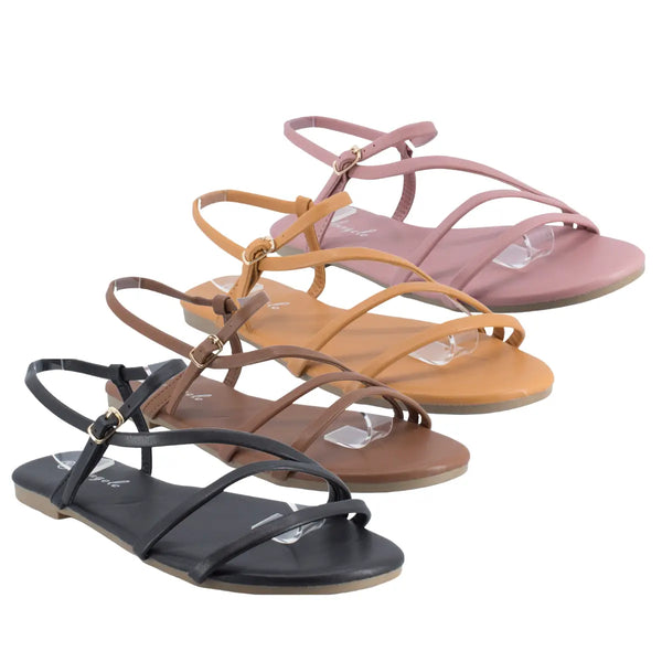 Sash Style Women Flat Strappy Sandal in Black, Pink, Camel and Brown colours.