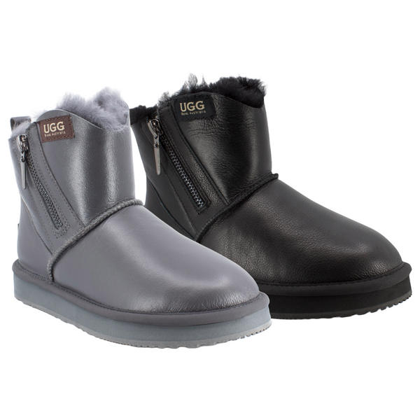 UGG Mini Zipper Leather Platform Boots - Tendance Paris in Black and Grey colours.
