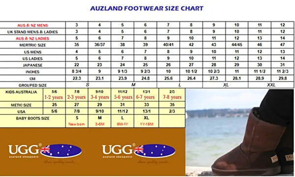 Auzland Sheepskin UGG Size Guide Chart