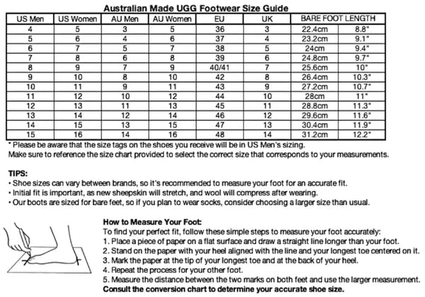 the ugg barn size guide chart - australian made unisex ugg sheepskin foowear