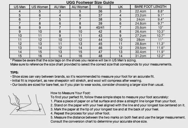 UGG Unisex Size Conversion Chart Presented by The UGG Barn