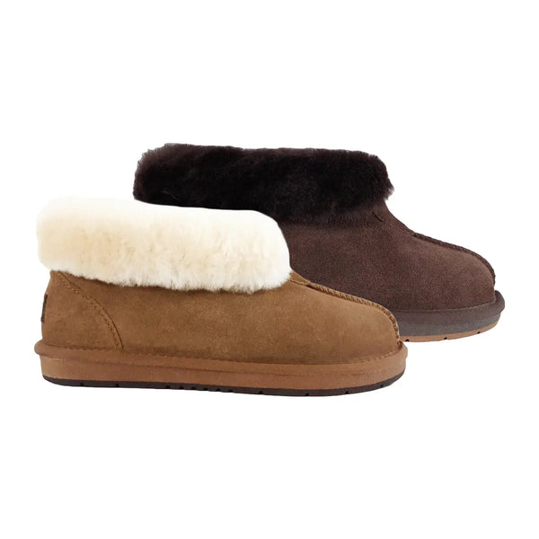 UGG Premium Sheepskin Classic Slippers in Chestnut and Chocolate colours.