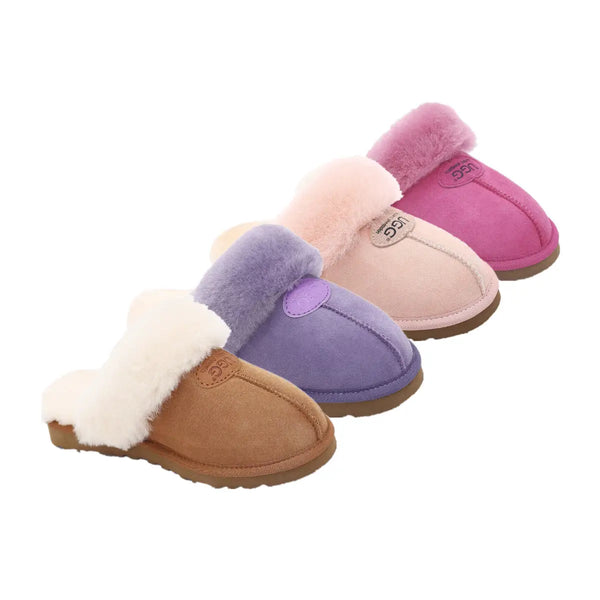 UGG Premium Sheepskin Ladies Scuffs in Chestnut, Purple, Light Pink and Rose Pink colours.