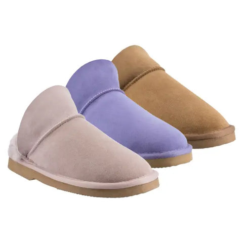 UGG Platinum High Fur-Trim Ladies Scuffs - Australian Made in Chestnut, Purple and Pink colours.