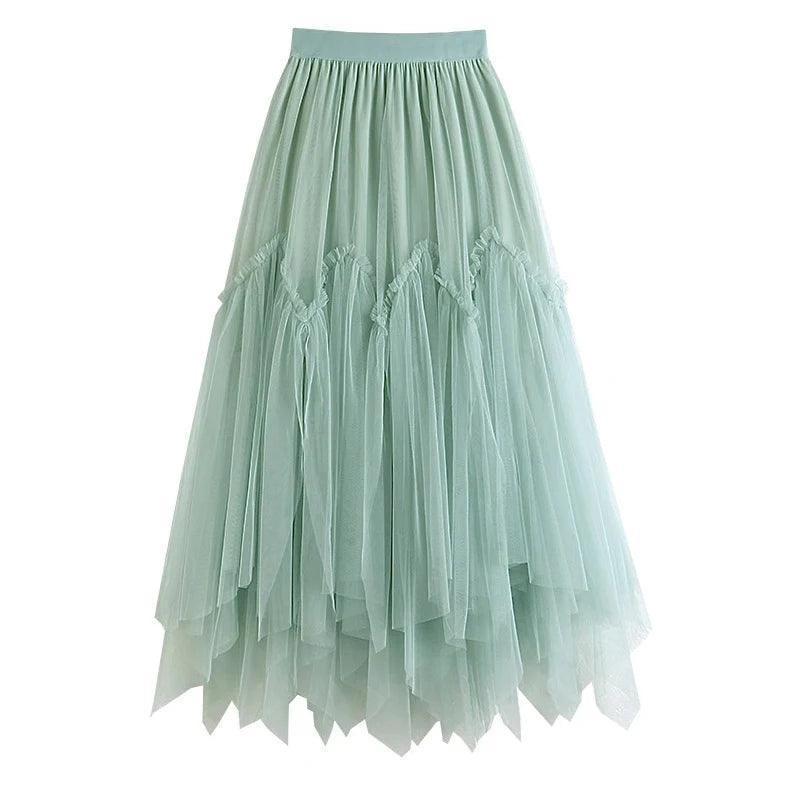 Irregular Long Mesh Tutu Tulle Pleated Skirt