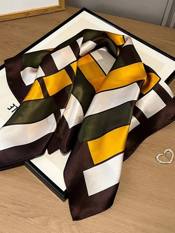 Satin Modern Print Pattern Lightweight Large Square Scarf Wrap - SHExFAB