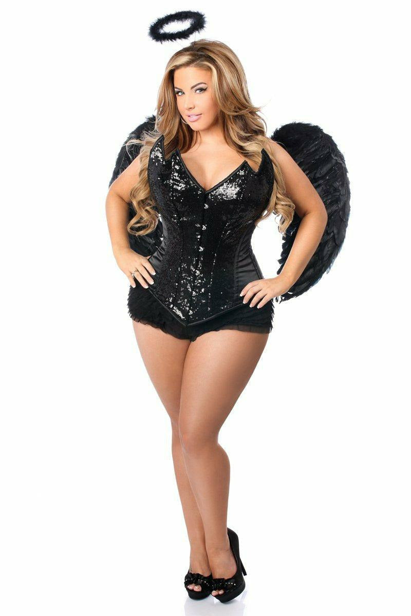 Top Drawer 4 PC Sequin Black Angel Corset Costume