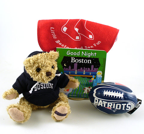 Boston sports gift basket for baby