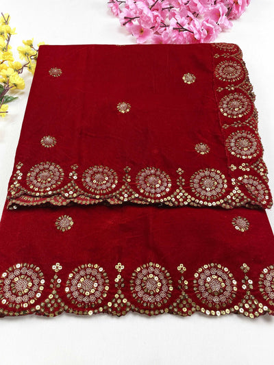 mulberry Sequence Work Embroidered Velvet Dupatta