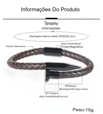 Pulseira de Couro Masculina Com Fivela Magnética - LC105 01