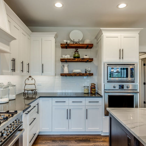 floating shelves in kitchen