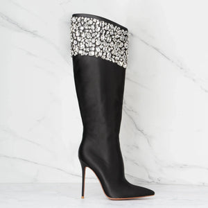 Diamond Black Knee High Boots - Ohhal