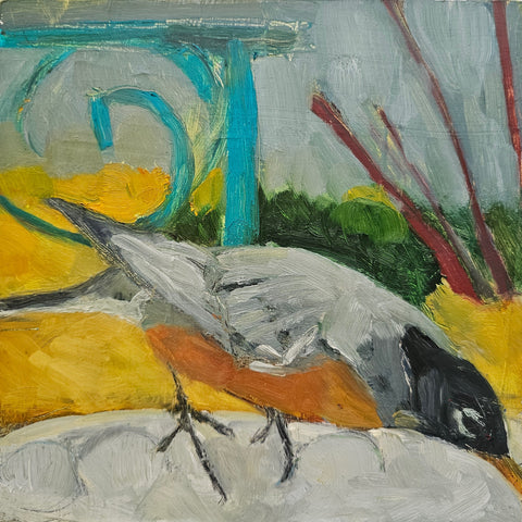 small original oil painting bird robin