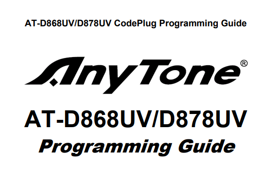 AnyTone 868 / 878 Programming Guide V1.33 — BridgeCom Systems, Inc.