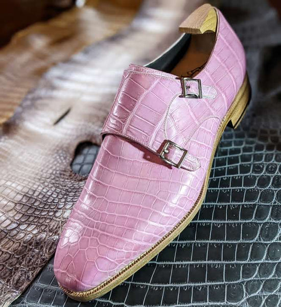 Ascot Double Monk - Soft Pink Crocodile – Ascot Shoes