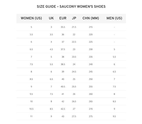 Size Guide - Saucony Footwear – Running Lab Singapore