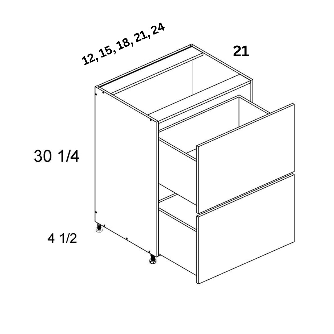 2 Drawer Vanity Base Cabinet - High Gloss Graphite Gray