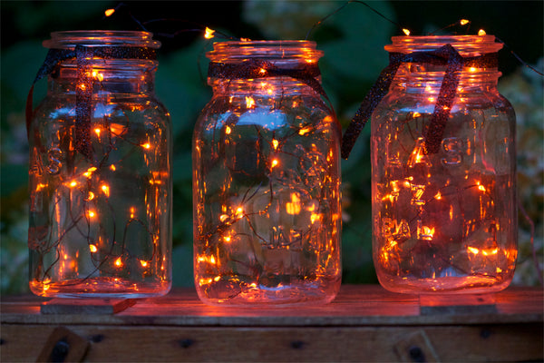 Mason Jars with Orange LED Lights
