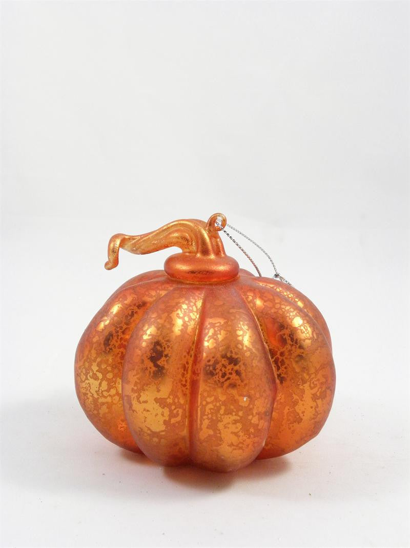Orange Mercury Glass Pumpkin Ornament - TheHolidayBarn.com