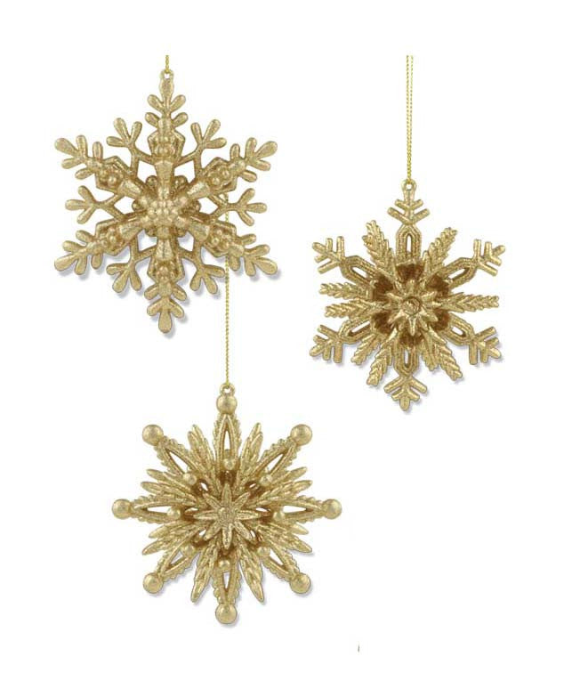 Gold Glitter Snowflake Ornaments