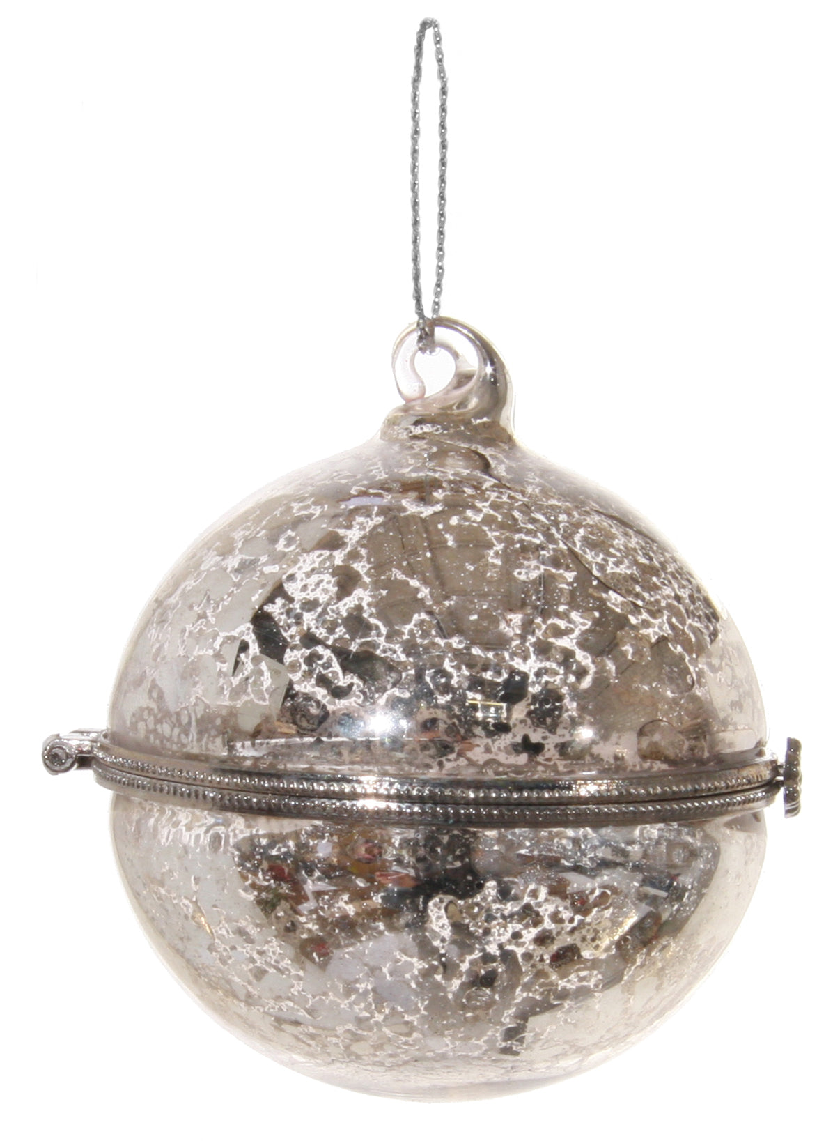 Antique Silver Glass Ball Ornament Keepsake Box