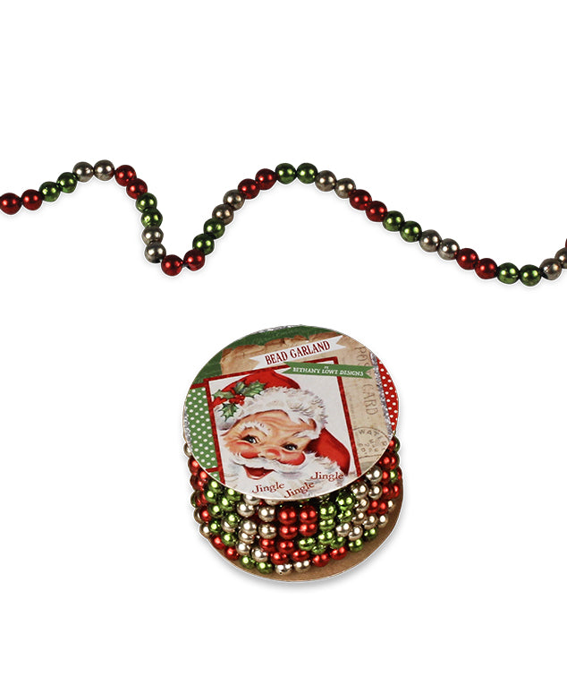 Bethany Lowe Mini Jolly Christmas Bead Garland Red Green Silver Beads