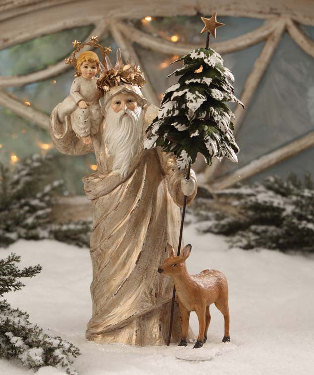 Peaceful Christmas Santa Bethany Lowe Figurine with Angel & Deer