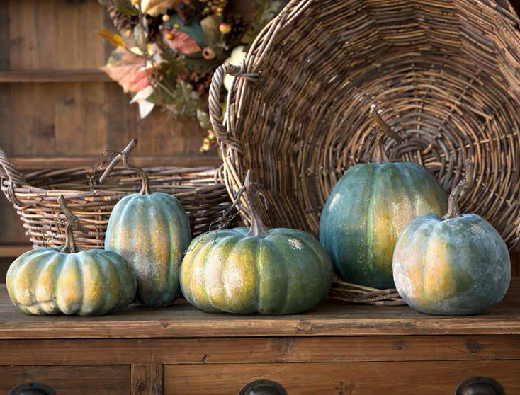 Blue Green Pumpkins | Realistic Faux Pumpkin Thanksgiving Decorations