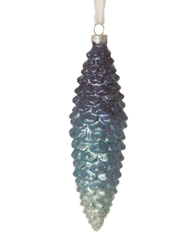 Blue Ombre Skinny Pinecone Ornament - TheHolidayBarn.com