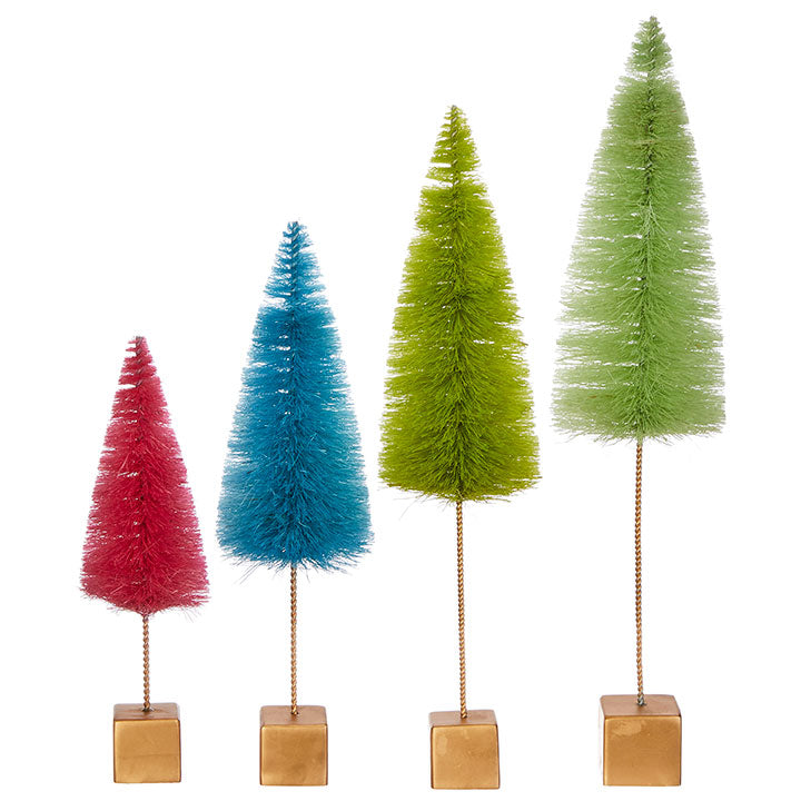 Colorful Bottle Brush Trees with Gold Square Bases | Pink, Green, Blue ...