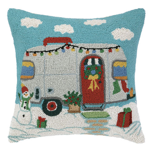 Going Places Christmas Camping Trailer Pillow - Camper with Snowman ...