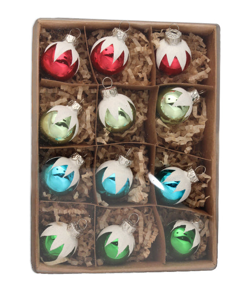 Merry & Bright Frosted Top Ball Ornaments Retro