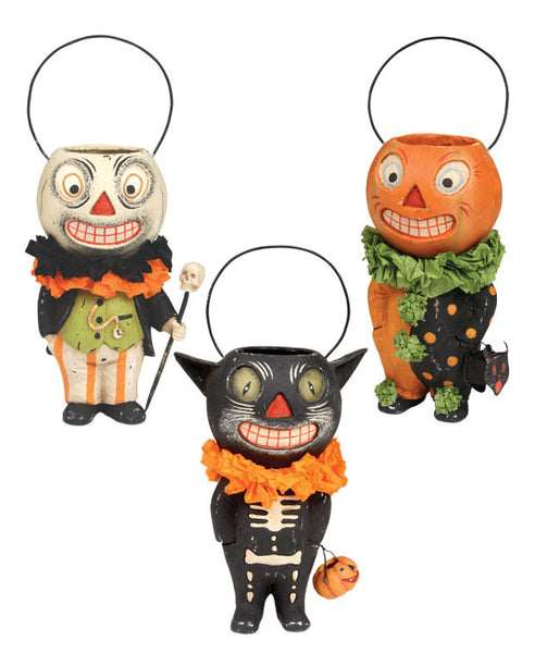 Paper Mache Halloween Buckethead | Cat Pumpkin Skull Retro Decorations ...
